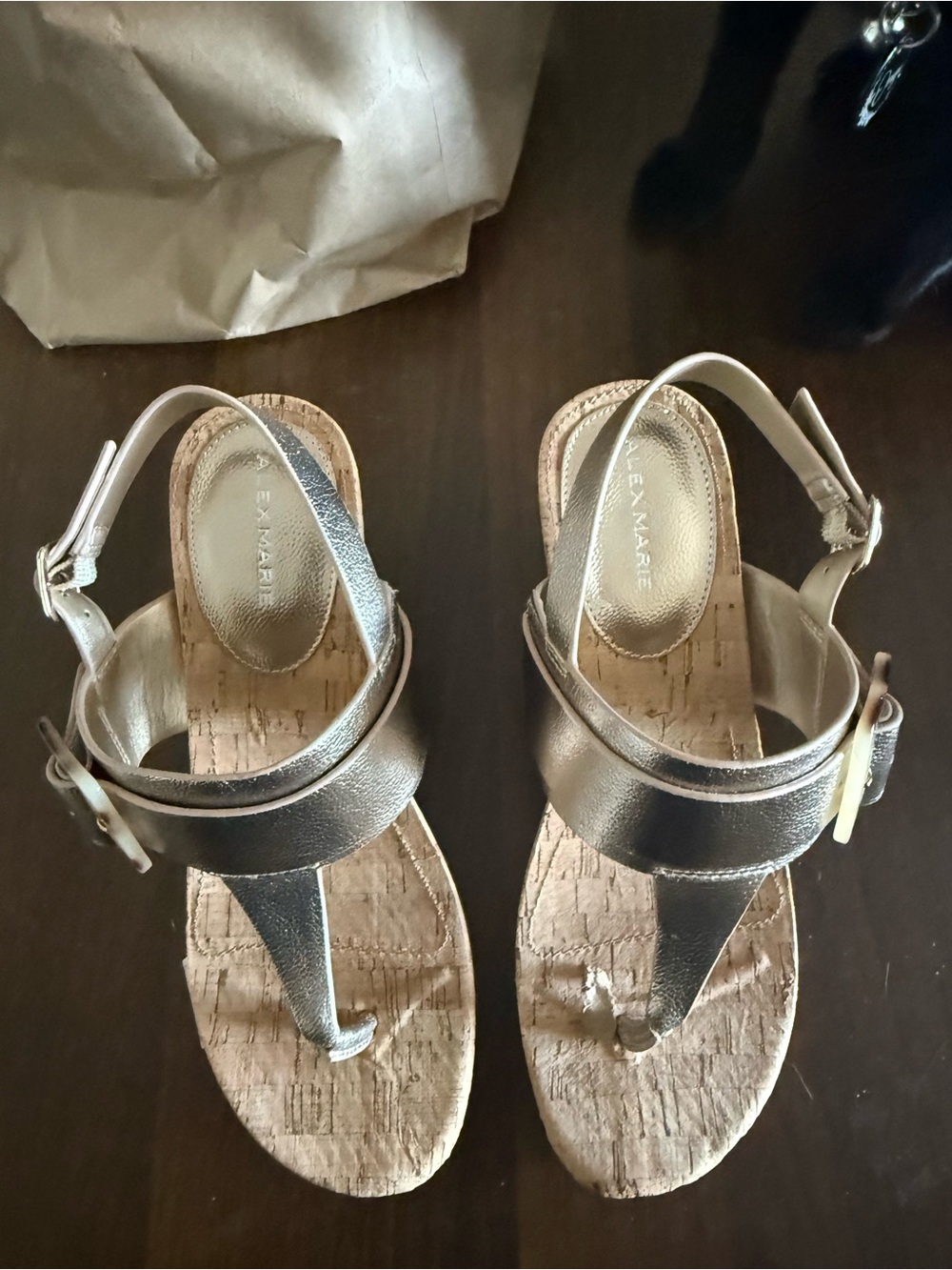 Alex Marie Bronze Metallic Cork T-Strap Sandals